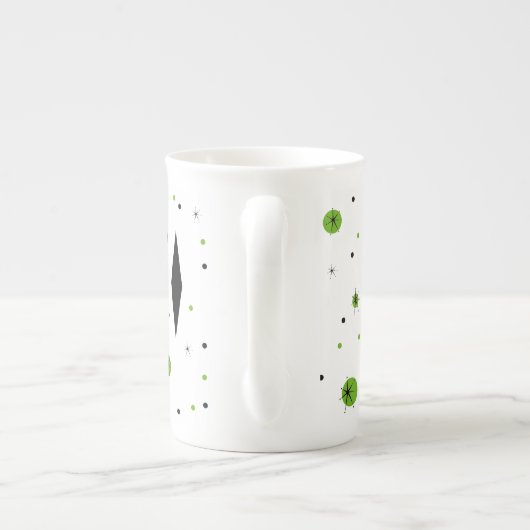 Retro Green Diamonds & Starbursts Bone China Mok (Achterkant)