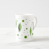 Retro Green Diamonds & Starbursts Bone China Mok (Voorkant rechts)