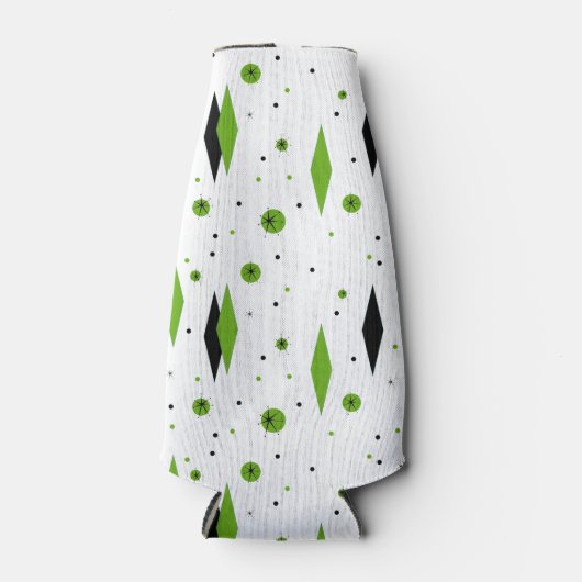 Retro Green Diamonds & Starbursts Bottle Cooler (Voorkant)