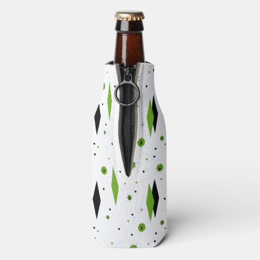Retro Green Diamonds & Starbursts Bottle Cooler (Fles Achterkant)