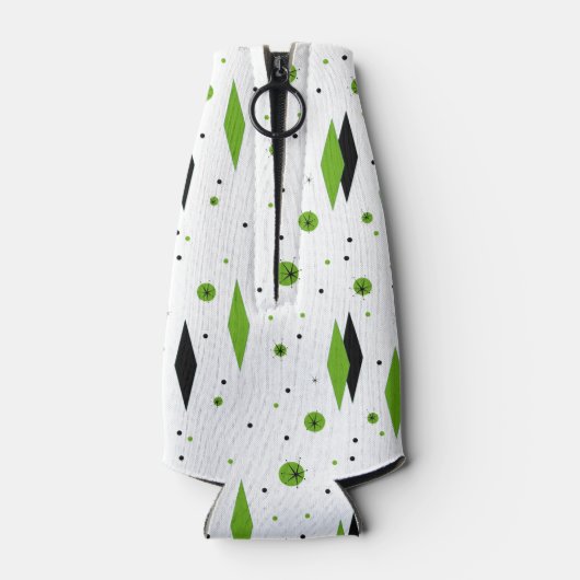 Retro Green Diamonds & Starbursts Bottle Cooler (Achterkant)