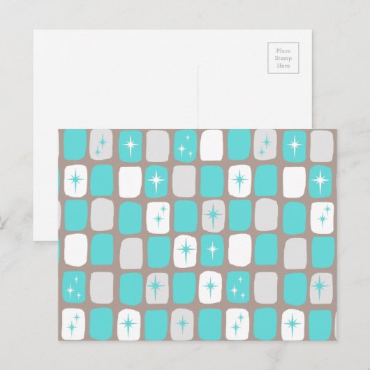 Retro Green Diamonds & Starbursts Briefkaart (Voorkant / Achterkant)