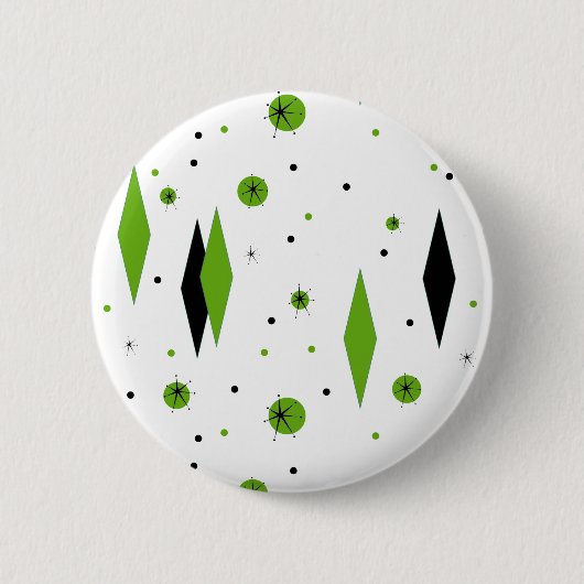 Retro Green Diamonds & Starbursts Button (Voorkant)