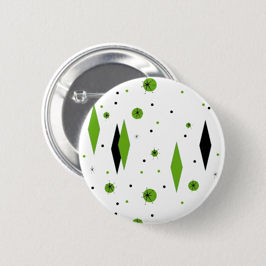 Retro Green Diamonds & Starbursts Button (Voorkant /achterkant)