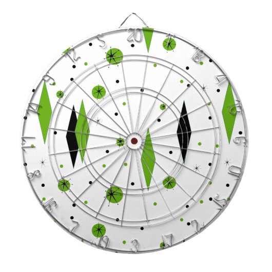 Retro Green Diamonds & Starbursts Dart Board Dartbord (Voorkant)