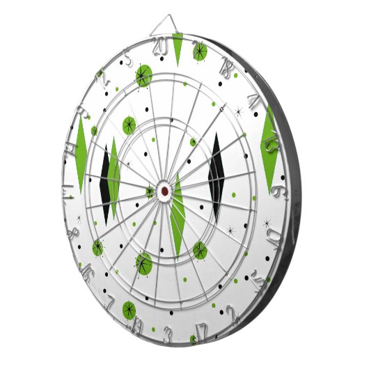 Retro Green Diamonds & Starbursts Dart Board Dartbord (Voorkant Rechts)