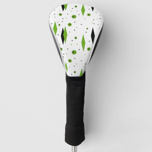 Retro Green Diamonds & Starbursts Driver Hoesje Golfheadcover (Voorkant)