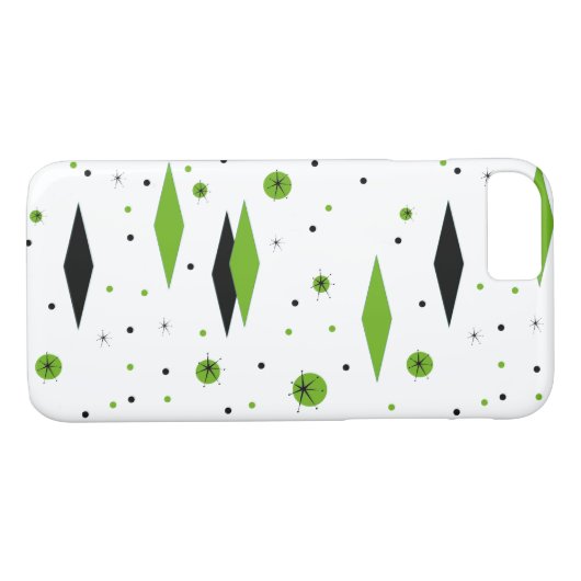 Retro Green Diamonds & Starbursts iPhone Case (Achterkant (Horizontaal))