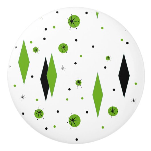Retro Green Diamonds & Starbursts keramische knop (Voorkant)