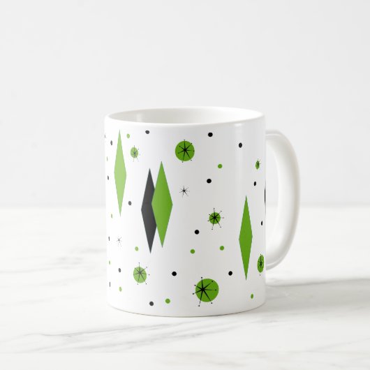Retro Green Diamonds & Starbursts Mok (Voorkant rechts)