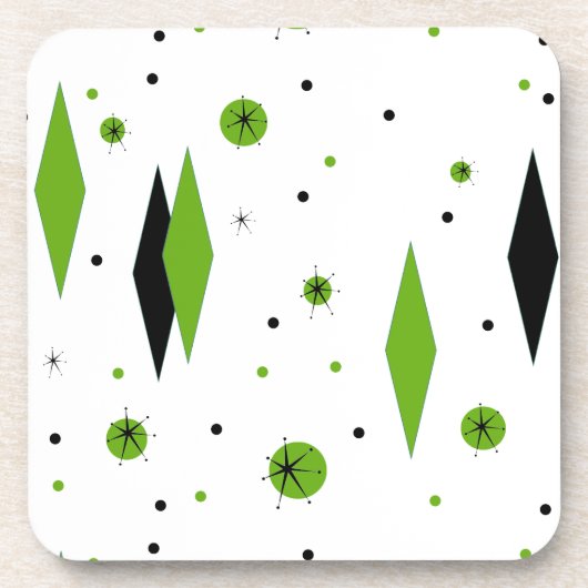 Retro Green Diamonds & Starbursts Plastic Onderzet Onderzetter (Voorkant)