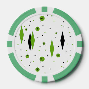 Retro Green Diamonds & Starbursts Poker Chips