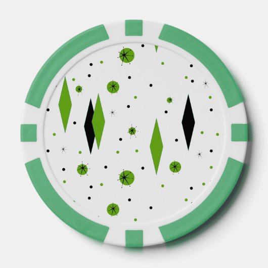 Retro Green Diamonds & Starbursts Poker Chips (Voorkant)