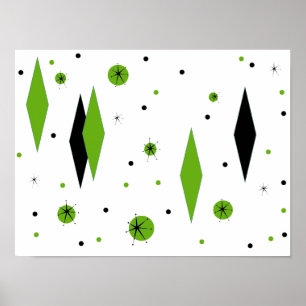 Retro Green Diamonds & Starbursts Poster