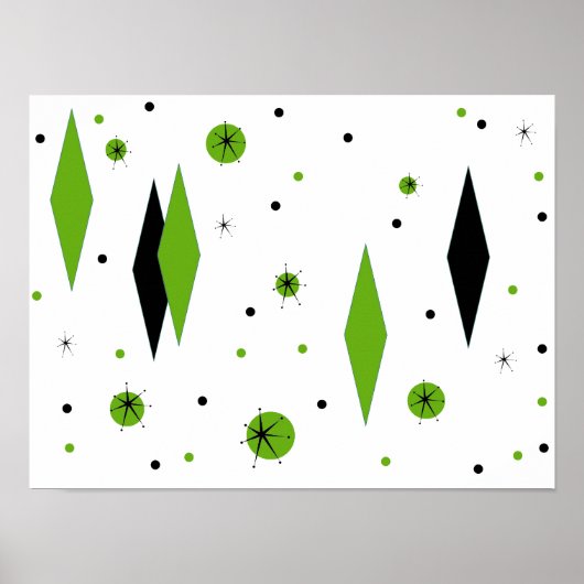 Retro Green Diamonds & Starbursts Poster (Voorkant)