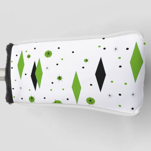 Retro Green Diamonds & Starbursts Putter Hoesje Golfheadcover (Voorkant)