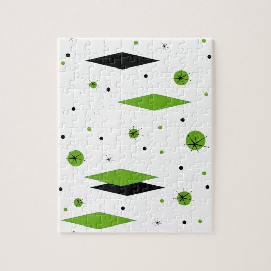 Retro Green Diamonds & Starbursts Puzzle Legpuzzel (Verticaal)