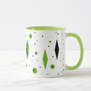 Retro Green Diamonds & Starbursts Ringer Mok