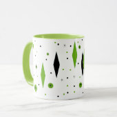 Retro Green Diamonds & Starbursts Ringer Mok (Voorkant links)