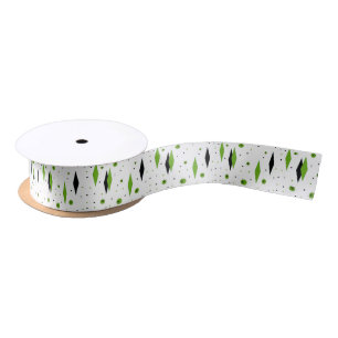 Retro Green Diamonds & Starbursts Satin Ribbon Satijnen Lint