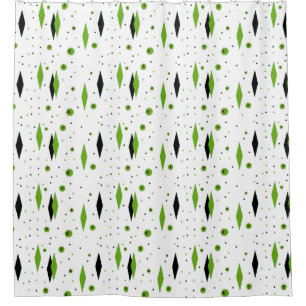 Retro Green Diamonds & Starbursts Shower Curtain Douchegordijn