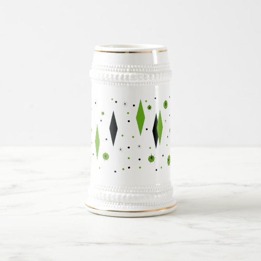 Retro Green Diamonds & Starbursts Stein Bierpul (Center)