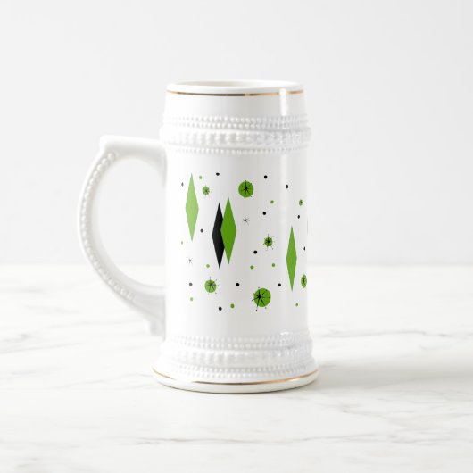 Retro Green Diamonds & Starbursts Stein Bierpul (Links)