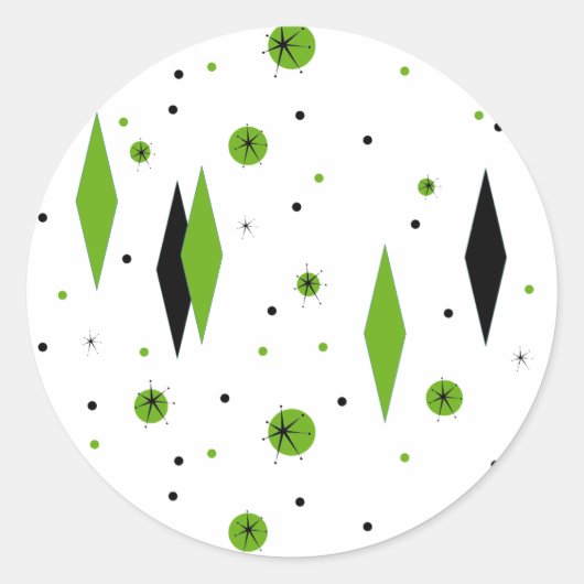 Retro Green Diamonds & Starbursts Stickers (Voorkant)