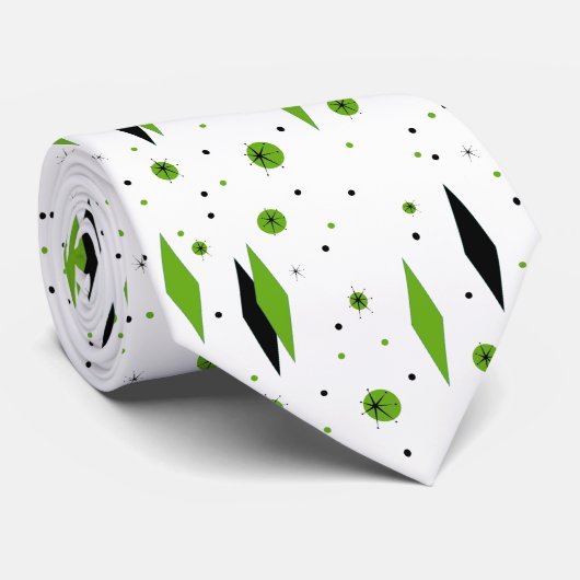Retro Green Diamonds & Starbursts Stropdas (Opgerold)
