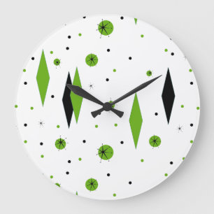 Retro Green Diamonds & Starbursts Wall Clock Grote Klok