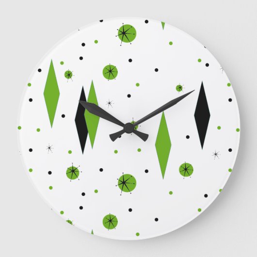 Retro Green Diamonds & Starbursts Wall Clock Grote Klok (Voorkant)