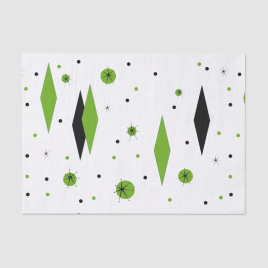 Retro Green Diamonds & Starbursts-weefselpapier Tissuepapier (Voorkant)