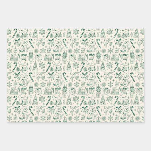 Retro Green Doodle Christmas Wrapping Paper (Voorkant 2)