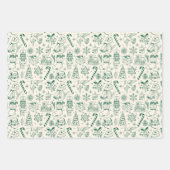 Retro Green Doodle Christmas Wrapping Paper (Voorkant)
