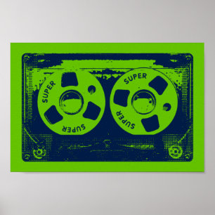 Retro Green en Blue Cassettebandje Poster