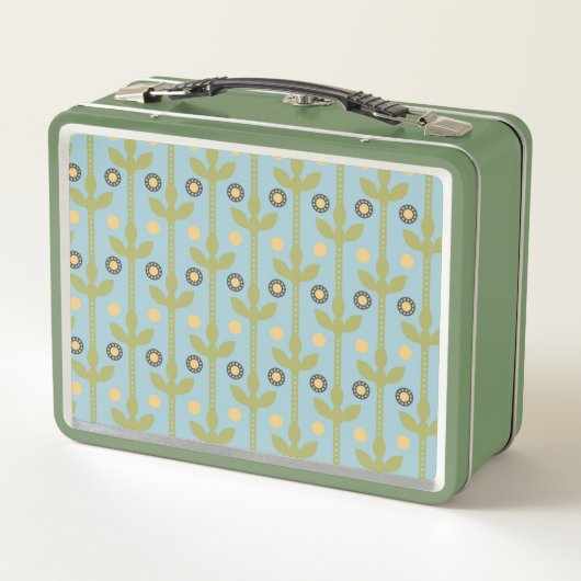 Retro Green en Blue Cute Folksy Floral Pattern (Achterkant)