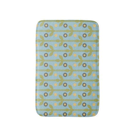 Retro Green en Blue Cute Folksy Floral Pattern Badmat (Voorkant Verticaal)
