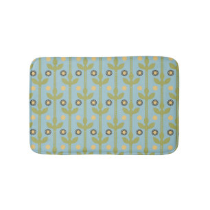 Retro Green en Blue Cute Folksy Floral Pattern Badmat
