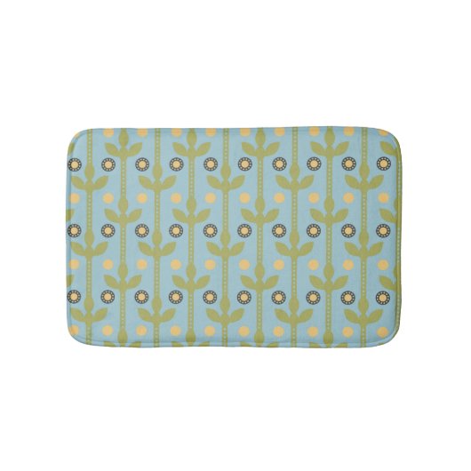 Retro Green en Blue Cute Folksy Floral Pattern Badmat (Voorkant)