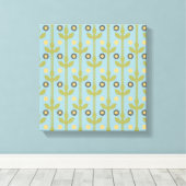 Retro Green en Blue Cute Folksy Floral Pattern Canvas Afdruk (Insitu (Houten vloer))