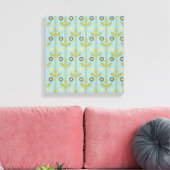 Retro Green en Blue Cute Folksy Floral Pattern Canvas Afdruk (Insitu (Woonkamer))