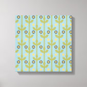 Retro Green en Blue Cute Folksy Floral Pattern Canvas Afdruk (Voorkant)