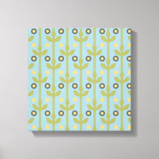 Retro Green en Blue Cute Folksy Floral Pattern Canvas Afdruk (Voorkant)