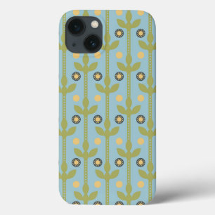 Retro Green en Blue Cute Folksy Floral Pattern Case-Mate iPhone Case