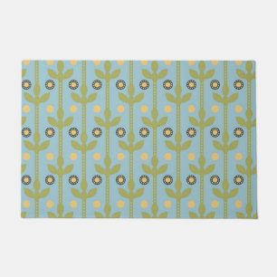 Retro Green en Blue Cute Folksy Floral Pattern Deurmat