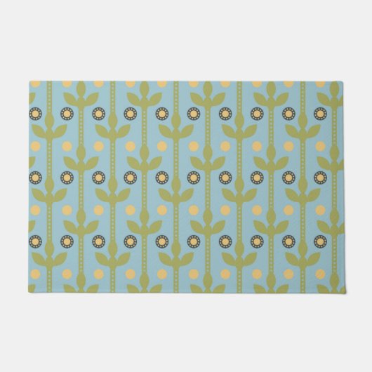 Retro Green en Blue Cute Folksy Floral Pattern Deurmat (Voorkant)
