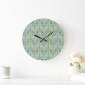 Retro Green en Blue Cute Folksy Floral Pattern Grote Klok (Huis)