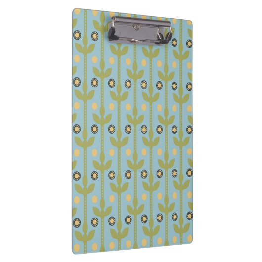 Retro Green en Blue Cute Folksy Floral Pattern Klembord (Rechts)