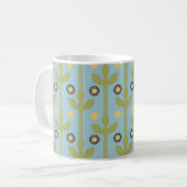 Retro Green en Blue Cute Folksy Floral Pattern Koffiemok (Voorkant links)
