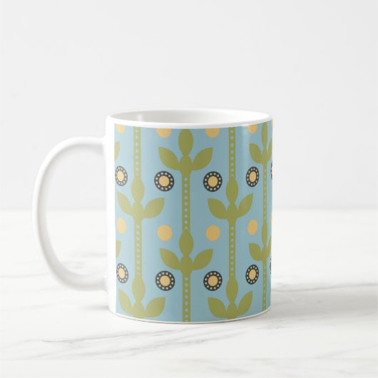 Retro Green en Blue Cute Folksy Floral Pattern Koffiemok (Links)